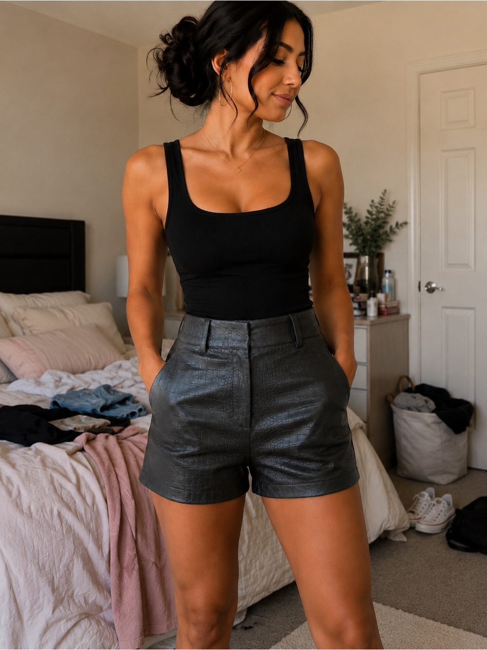 Express Black Faux Leather High-Waist Shorts